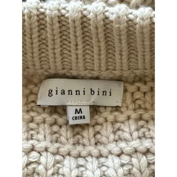 Gianni Bini Oversized Crop Chunky Cable Knit Fishermen Sweater M Cream Designer - Picture 8 of 13